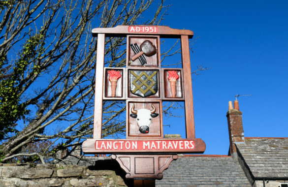 Langton Matravers village sign depicting bull and shield