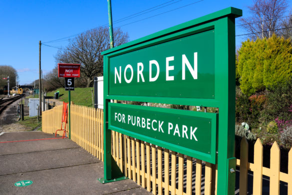 Norden for Purbeck Park sign on station platform