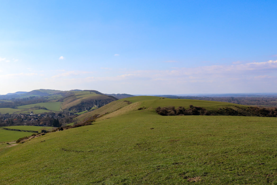 The Purbeck Ridgeway looking toward Corfe Castle and village