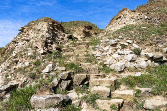 Stone steps leading down to the base of the cliff at Dancing Ledge