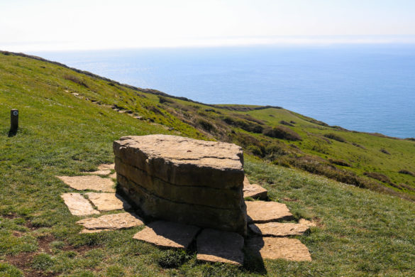 Stone bench viewpoint to Dancing Ledge