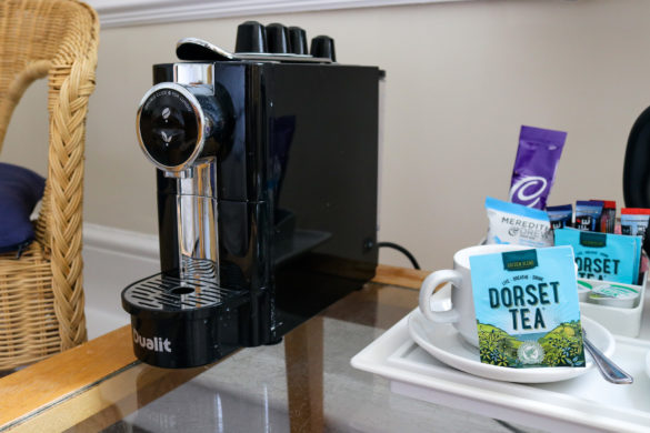 Hot drink-making facilities in a bedroom of Swanage's Grand Hotel