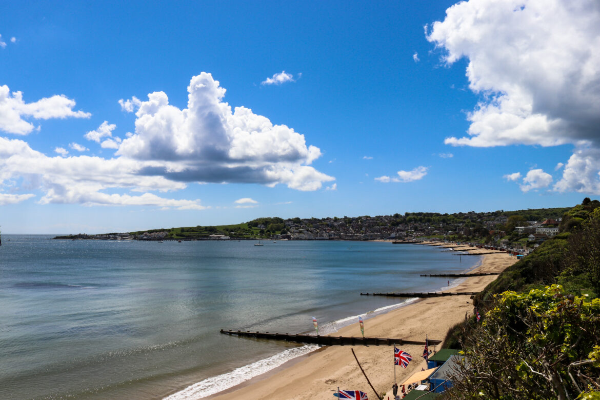 Swanage Beach viewed from the garden of The Grand Hotel