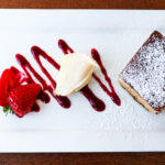 Bread & butter pudding with strawberries and cream, Swanage Grand Hotel