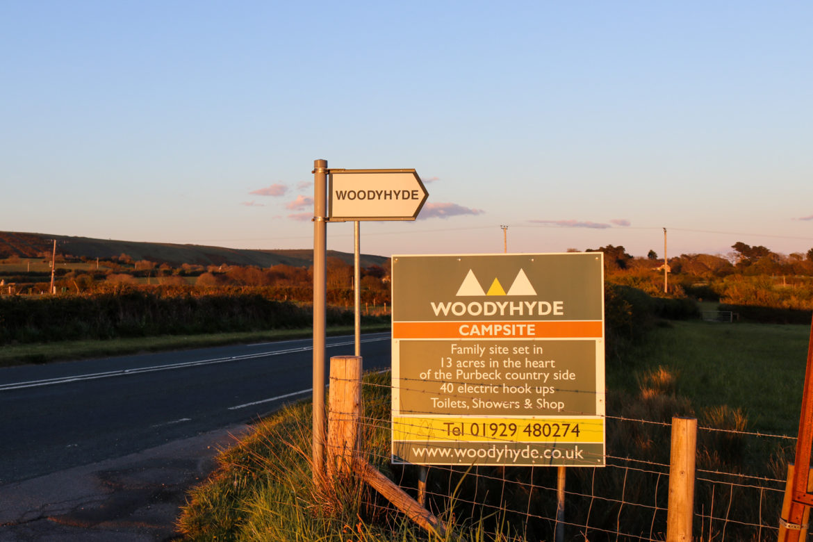 Sign for Woodyhyde Campsite along the Valley Road toward Swanage