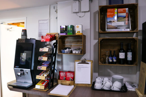 Chocolate snacks and tea & coffee facilities at Swanage's youth hostel