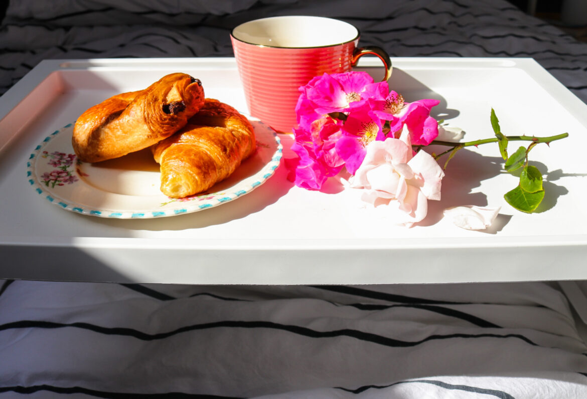 Breakfast in bed, at a Swanage Airbnb