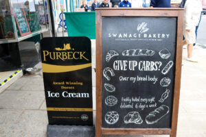 Signs outside the Swanage Bakery, once Hayman's