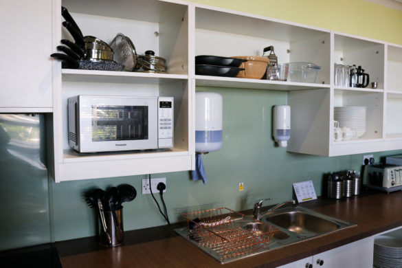 Sink, microwave and baking items, YHA Swanage self-catering