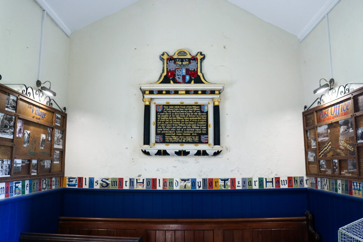 Historical displays in the church of Tyneham village