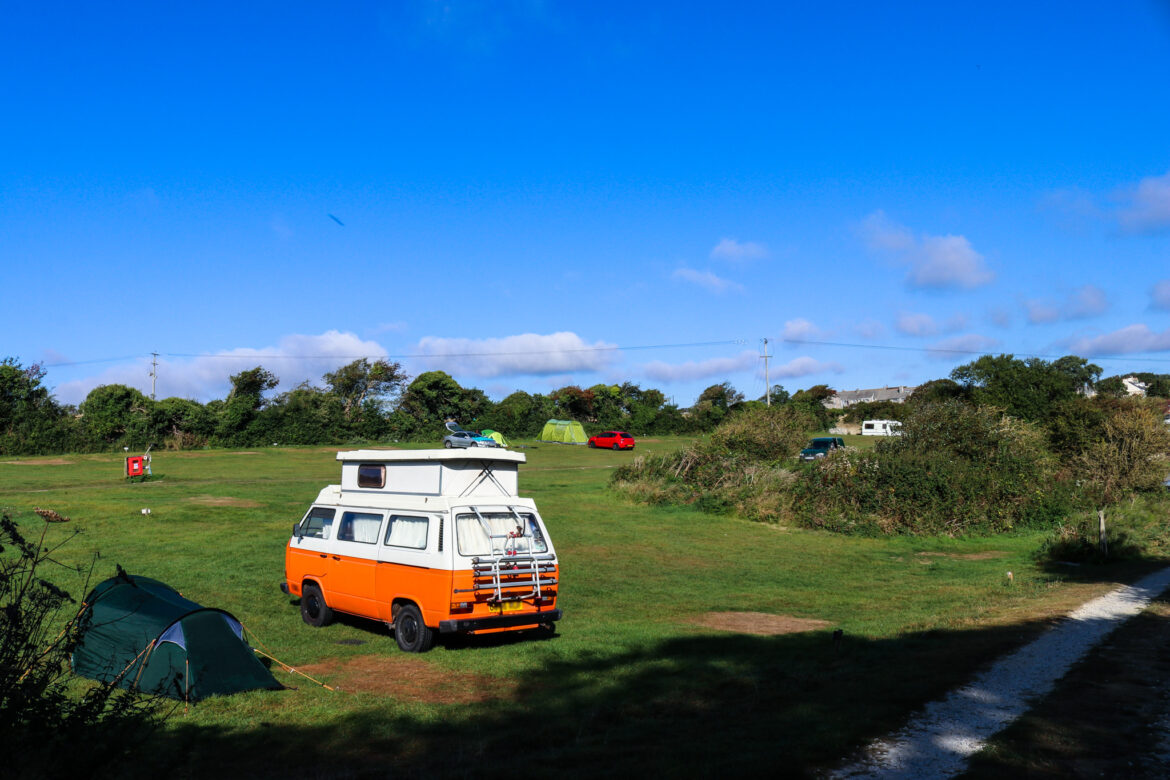 Caravan and tent area at Tom's Field Campsite, near Swanage