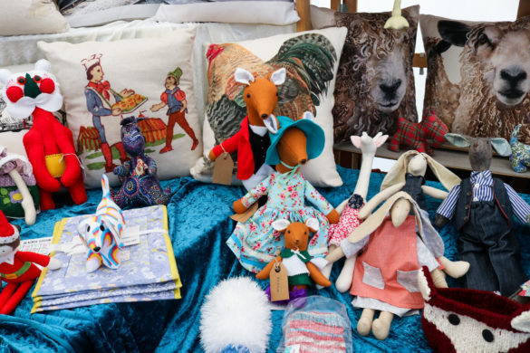 Handmade children's toys and cushions at the Swanage Folk Festival craft fair