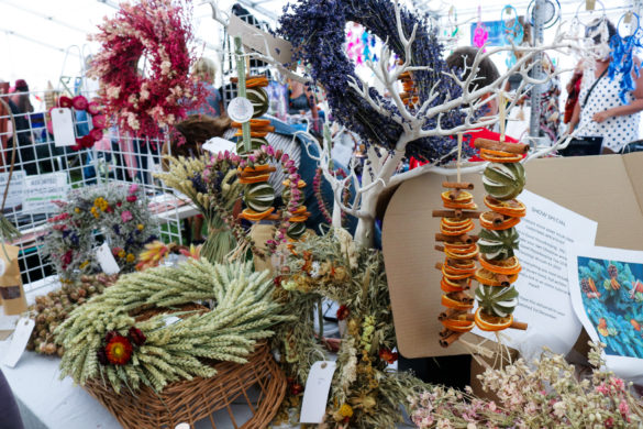 Dried fruit garlands and dried flower wreaths. Swanage Folk Festival