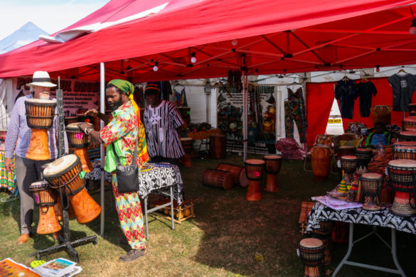 African drums for sale at the Swanage Folk Festival