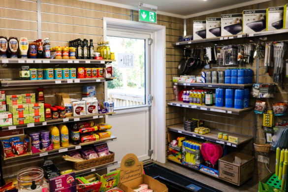 Camping gas, matches and food supplies for sale at the shop at Burnbake Campsite