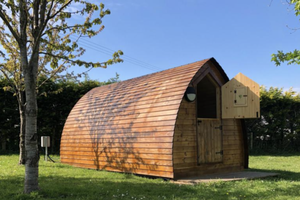 A timber camping pod with stable door at East Creech Farm Campsite