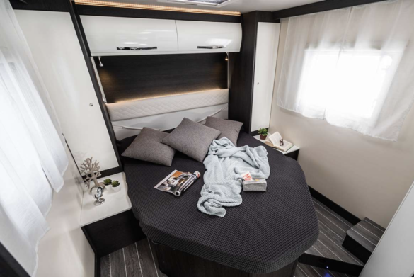 Bedroom of a two - four berth motorhome at Go Solent Motorhome Hire