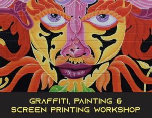 Advert for graffiti painting and print-making classes at the Helen Biles Studio at Hartland Stud