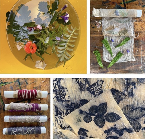 Examples of natural dyeing artwork created at the Helen Biles Studio, Hartland Stud