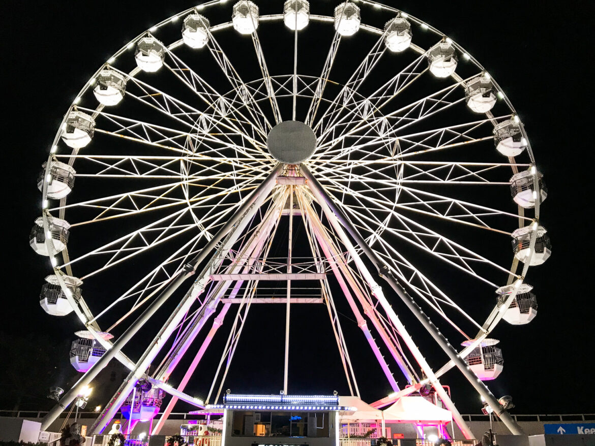 The observation wheel by Bournemouth Beach at night