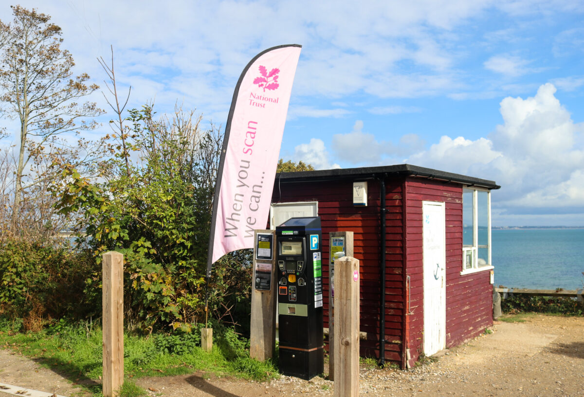 National trust flag and information hut at Middle Beach car park