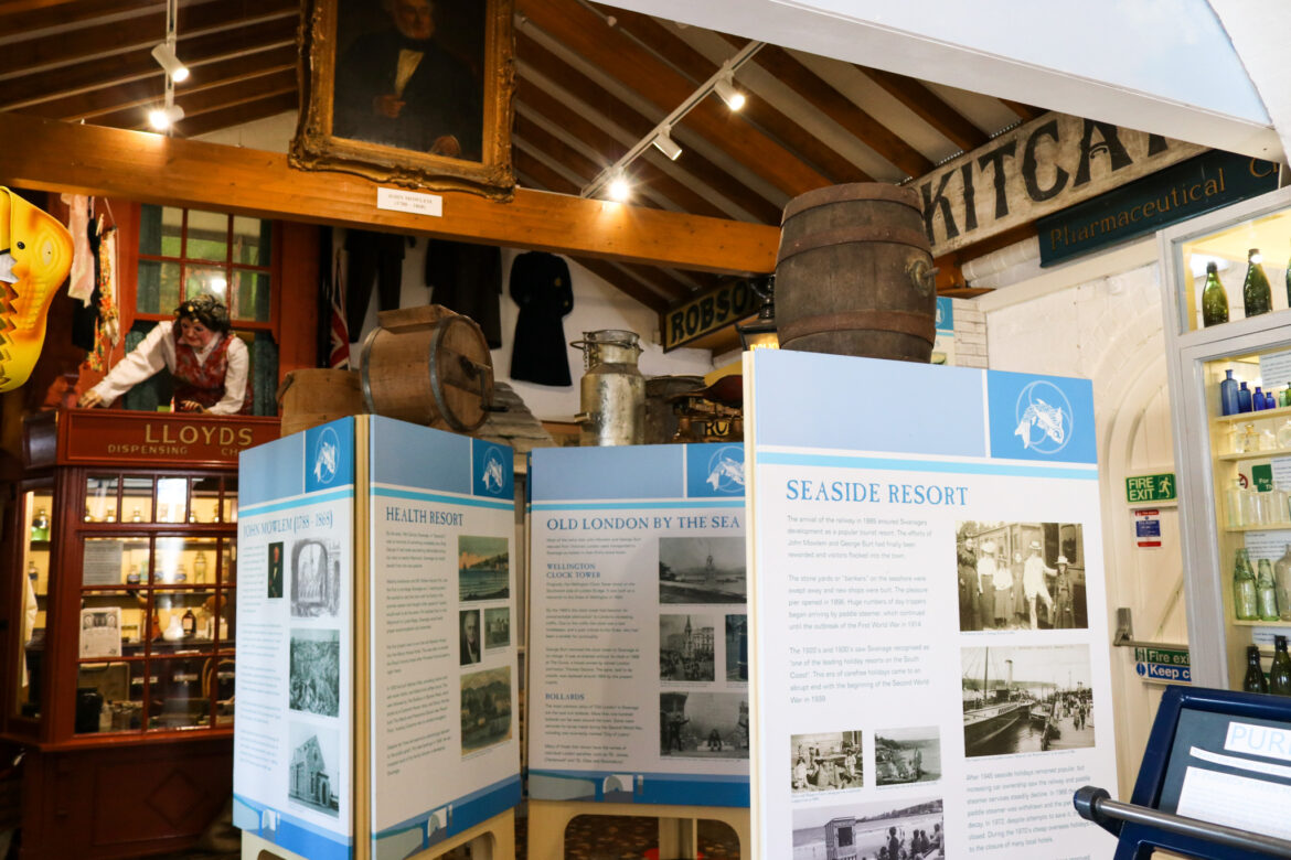 Information display boards on the history and heritage of Swanage in the town museum
