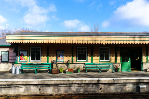 Items of nostalgia and seating at Harman's Cross railway station