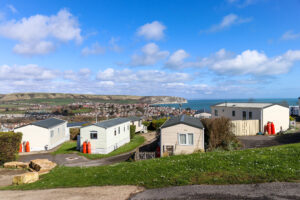 The Purbeck Ridgeway and Swanage Bay viewed from the caravans at Swanage Bay View Holiday Park