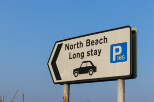 Sign in Swanage for long-stay car park North Beach