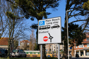 Sign for Main Beach Car Park and Studland 