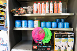 Tent accessories and camping gas at the petrol station on Victoria Avenue, Swanage