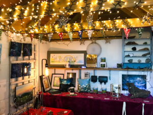 Handmade crafts for sale at Swanage's beach huts at Christmas time