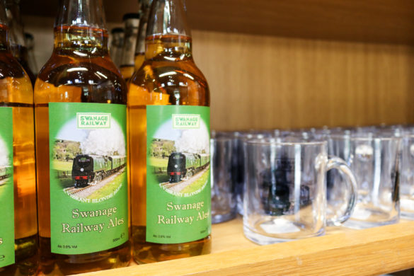 Swanage Railway Ales and tankards for sale at the Swanage Station gift shop