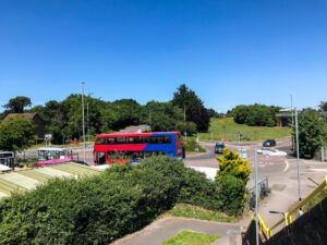 Purbeck Breeze number 40 bus at the Sandford Roundabout, Wareham