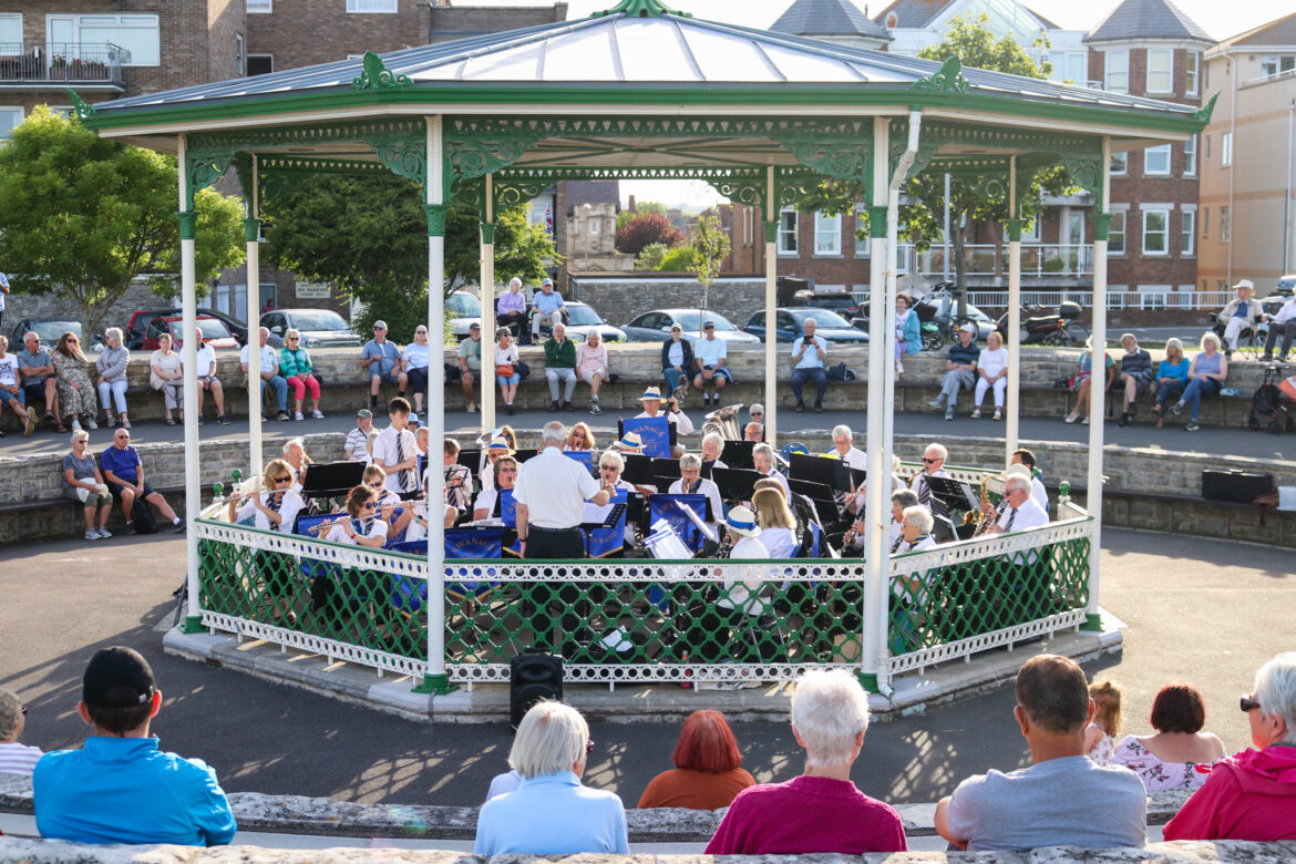 Musical performance by Swanage Town Band at Swanage bandstand