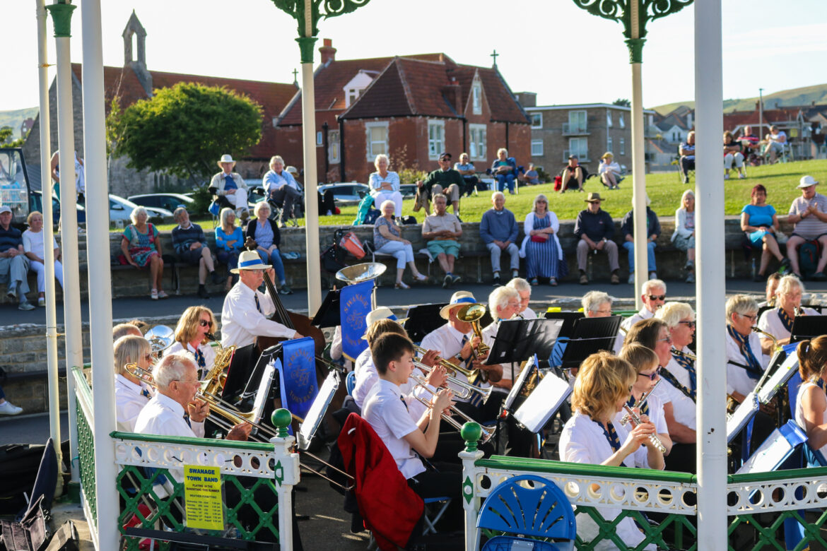 Swanage Town Band playing in the 1920s bandstand