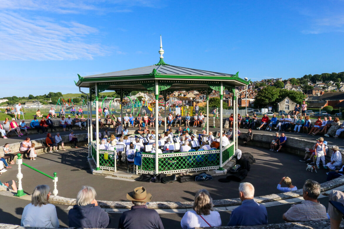 Swanage Town Band playing in the evening sunshine