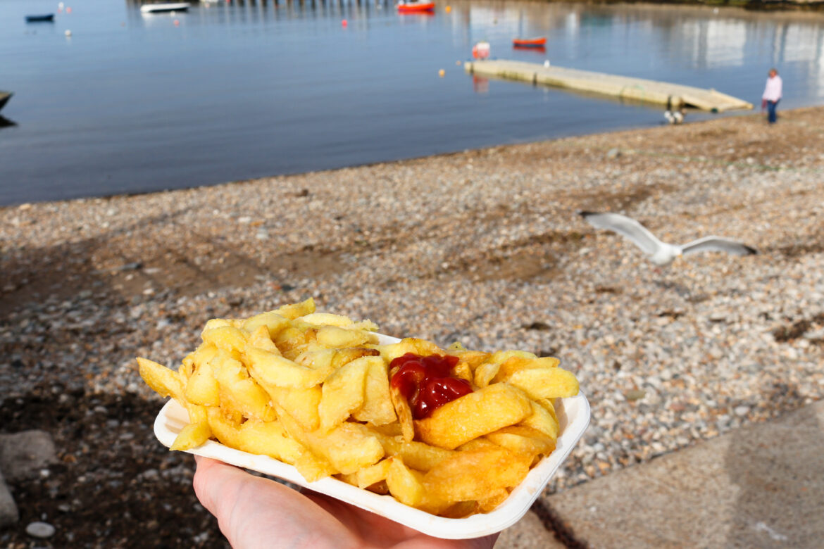 Chips from The Fish Plaice at Swanage's Monkey Beach