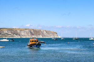 RNLI lifeboat in Swanage Bay