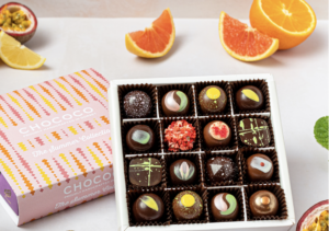 A boxed selection of Chococo chocolates