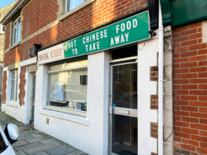 Outside Chinese takeaway Wok Chef in Swanage