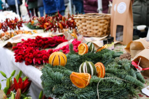 Christmas wreaths for sale at Swanage Christmas Market