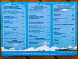 Main, kids & extras menu at Swanage's The Cabin