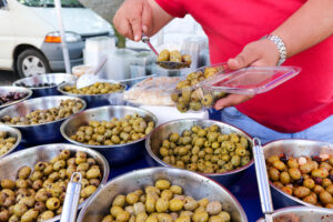 Swanage Friday Market olive stall